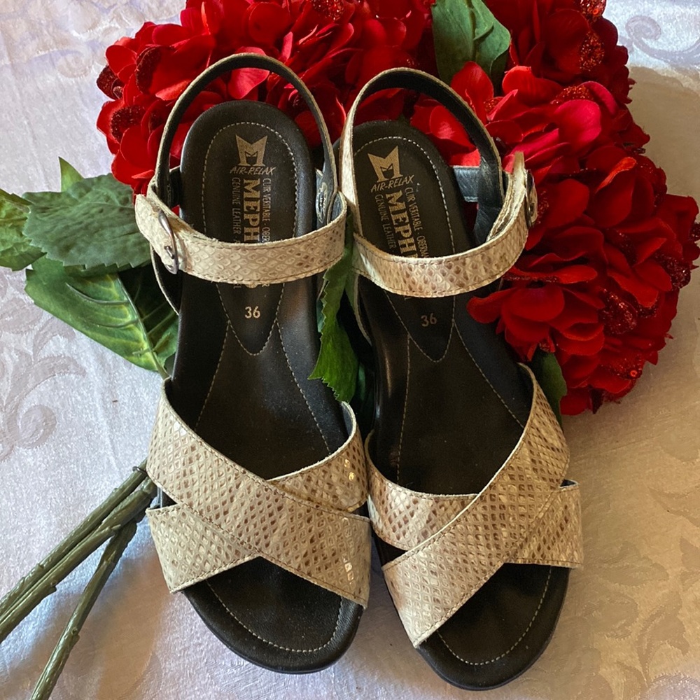 Mephisto Beige Snake Print Sandals